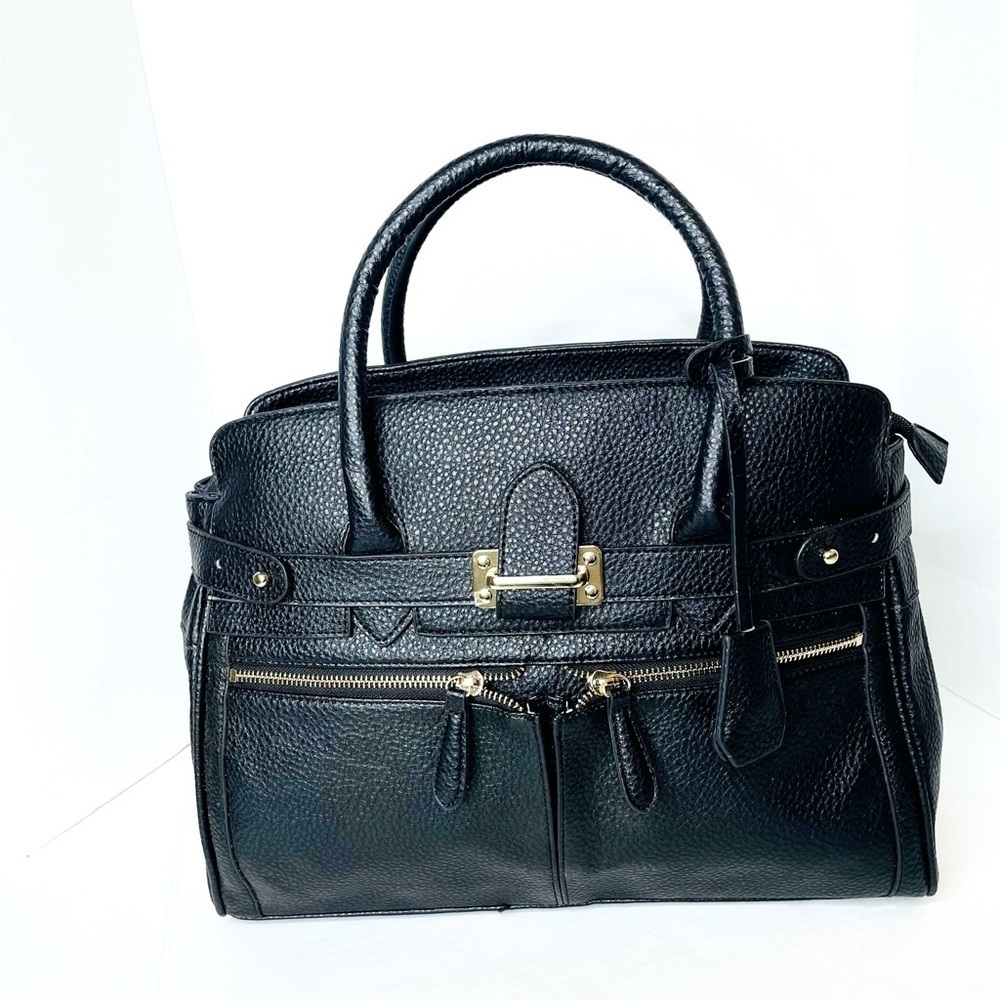 JUSTFAB Legacy Black Faux Leather Handbag Tote - Picture 2 of 12